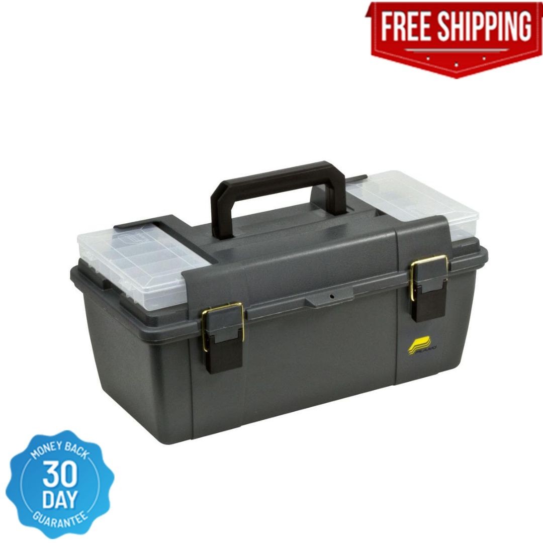 Tool Box Storage Organizer Plastic Case with Tray Stowaway Lockable Gray 20in