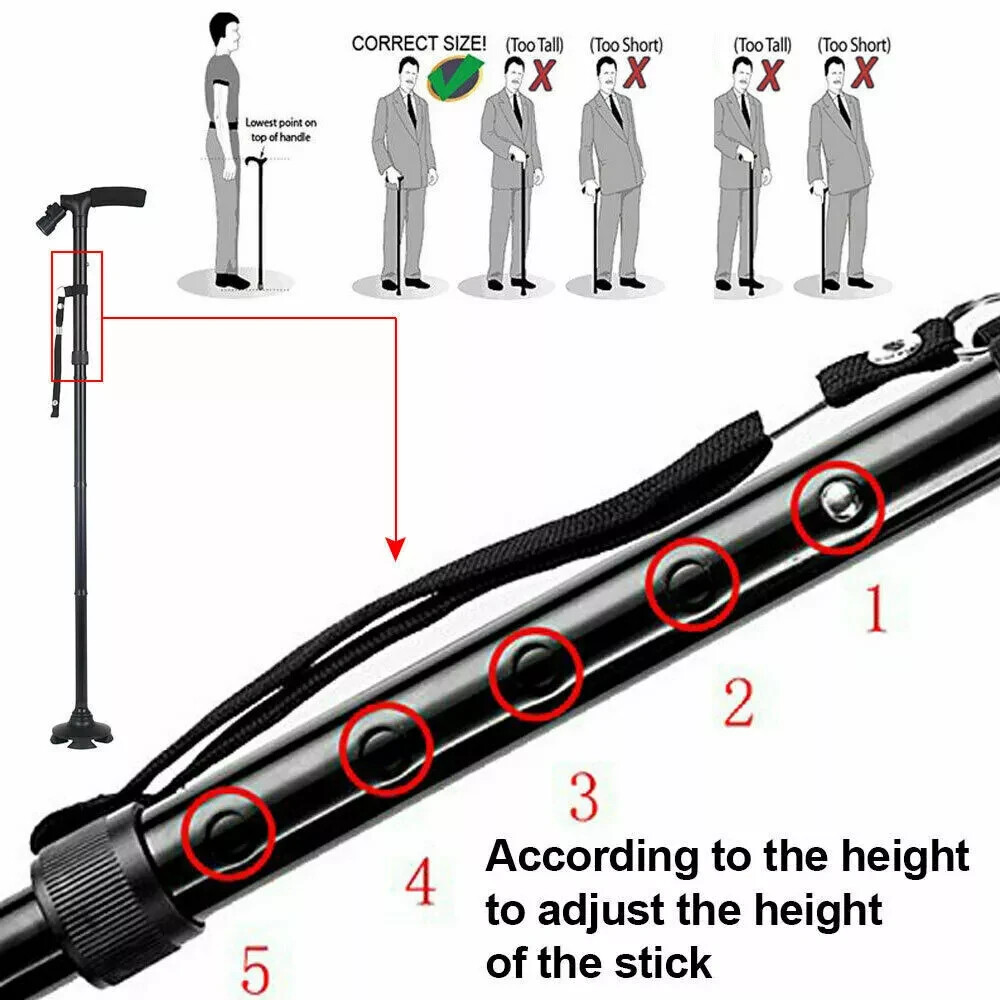 New Folding Walking Cane with LED Light, Adjustable Walking Stick with Carrying