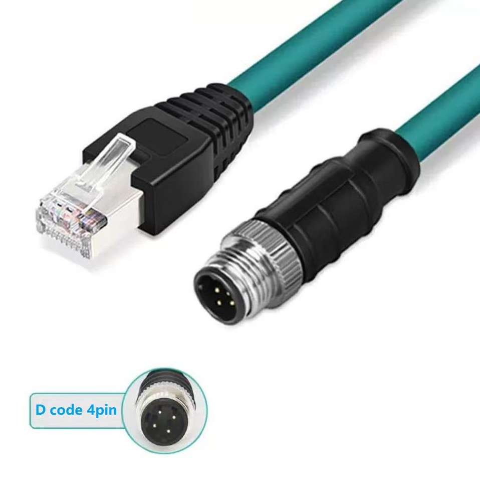Ethernet Cable RJ45 to M12 D Code 4 Pin Male CAT6 Shielded Cable for Cognex 3m