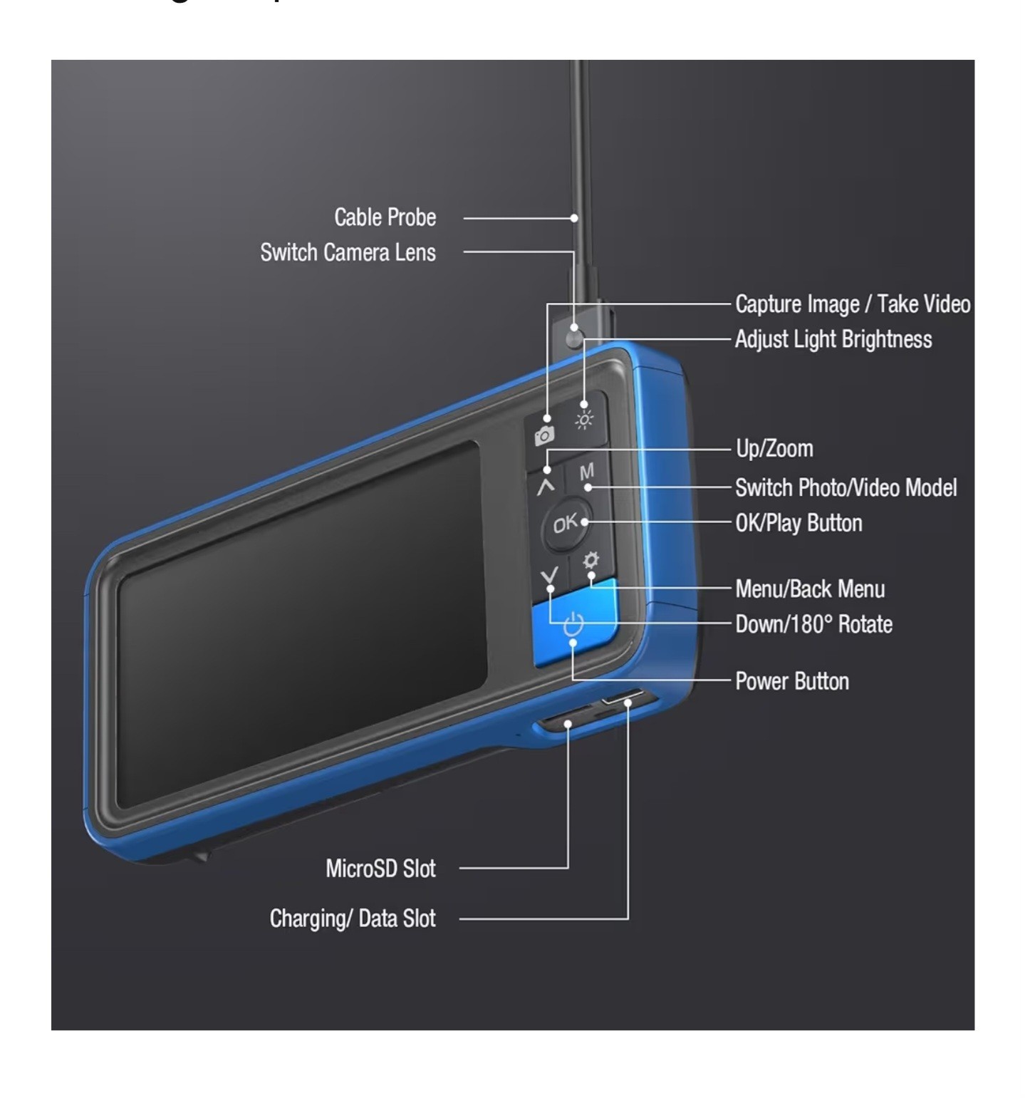 Dual Lens Endoscope Camera w Light, Teslong 4.5" HD Borescope (16.5FT)
