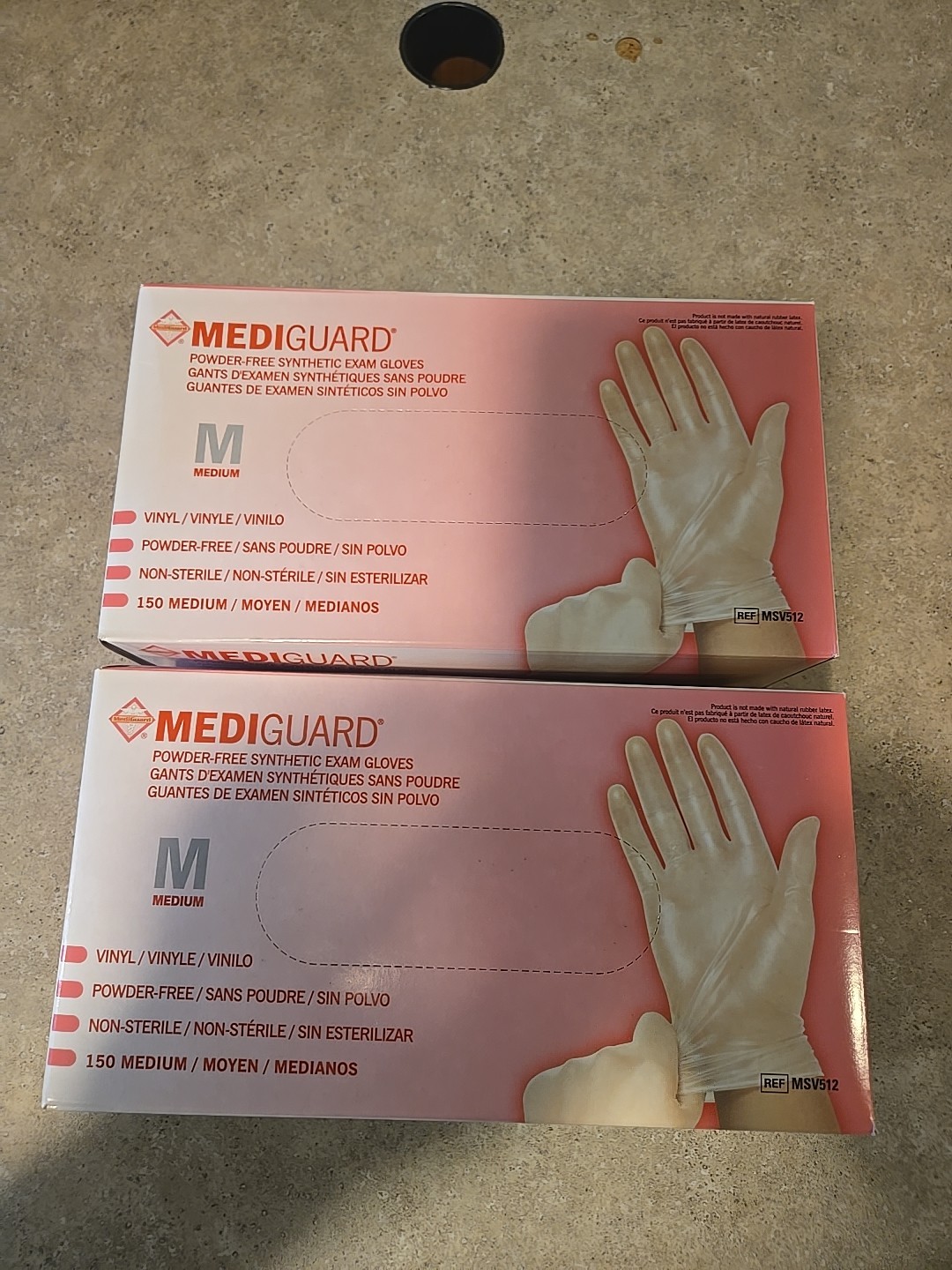 Mediguard Powder-Free Clear Vinyl Exam Gloves, Size M, 2  Boxes of 150