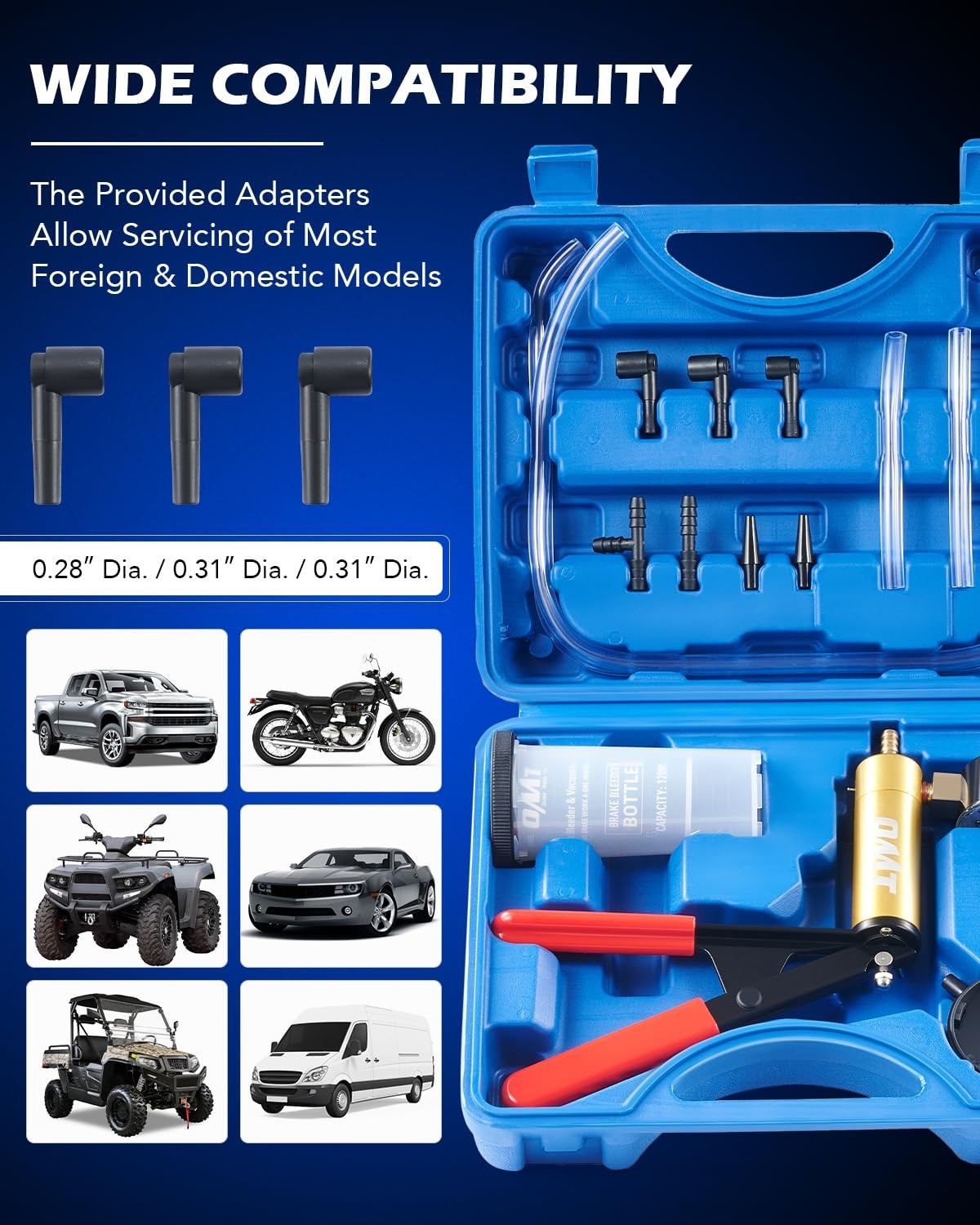 Brake Bleeder Kit with Hand Vacuum Pump & Adapters - Fluid Extraction Tool, Pres