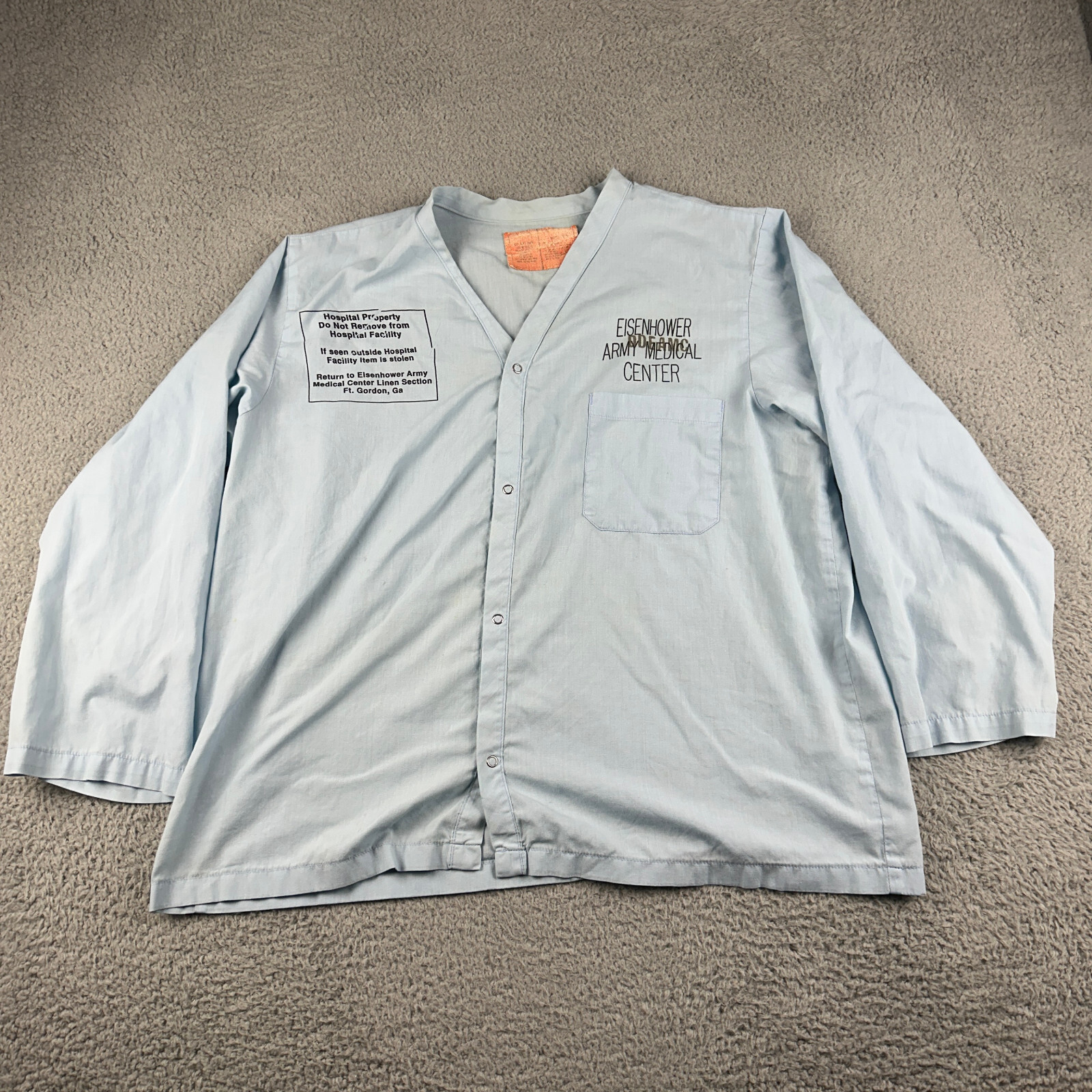 Vtg Military Pajama Shirt L/M Blue 80s Eisenhower Army Medical Center DDEAMC
