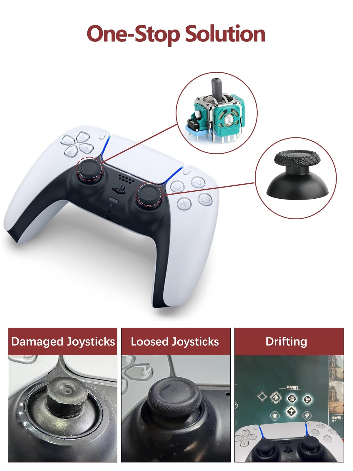 Ps5 Joystick Replacement for Sony PlayStation 5 Ps5 Controller Repair Kit for...