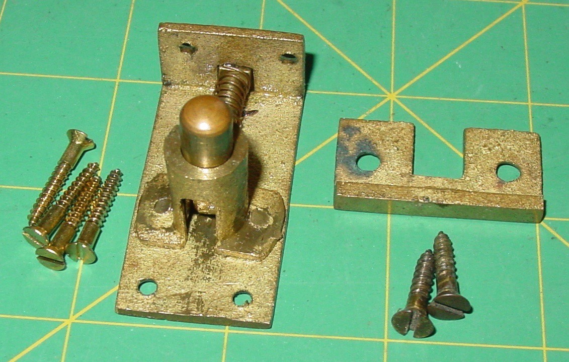 Vintage Spring Drawer Cupboard Cabinet Door Brass Button Release Latch Rim Catch
