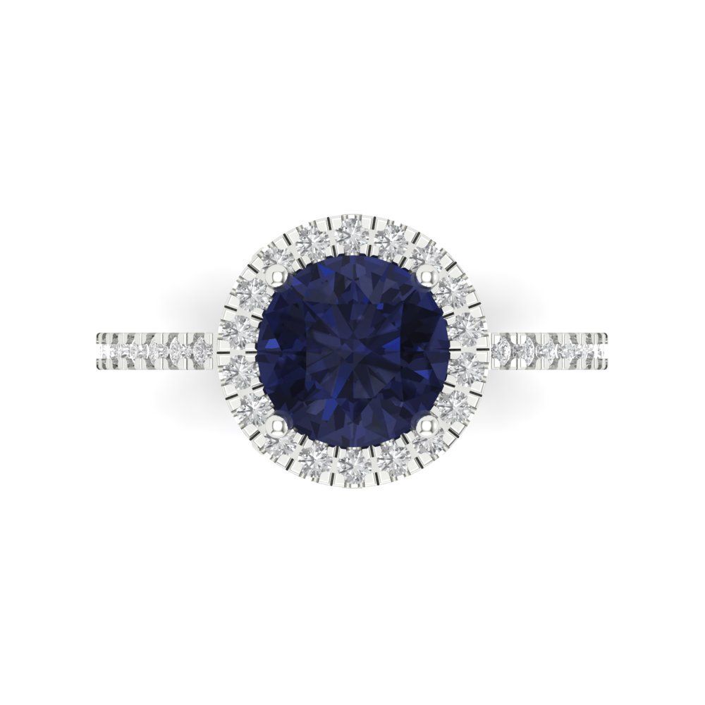 14K White Gold Halo Engagement Ring for Women, 1.8 ctw Simulated Blue Sapphire