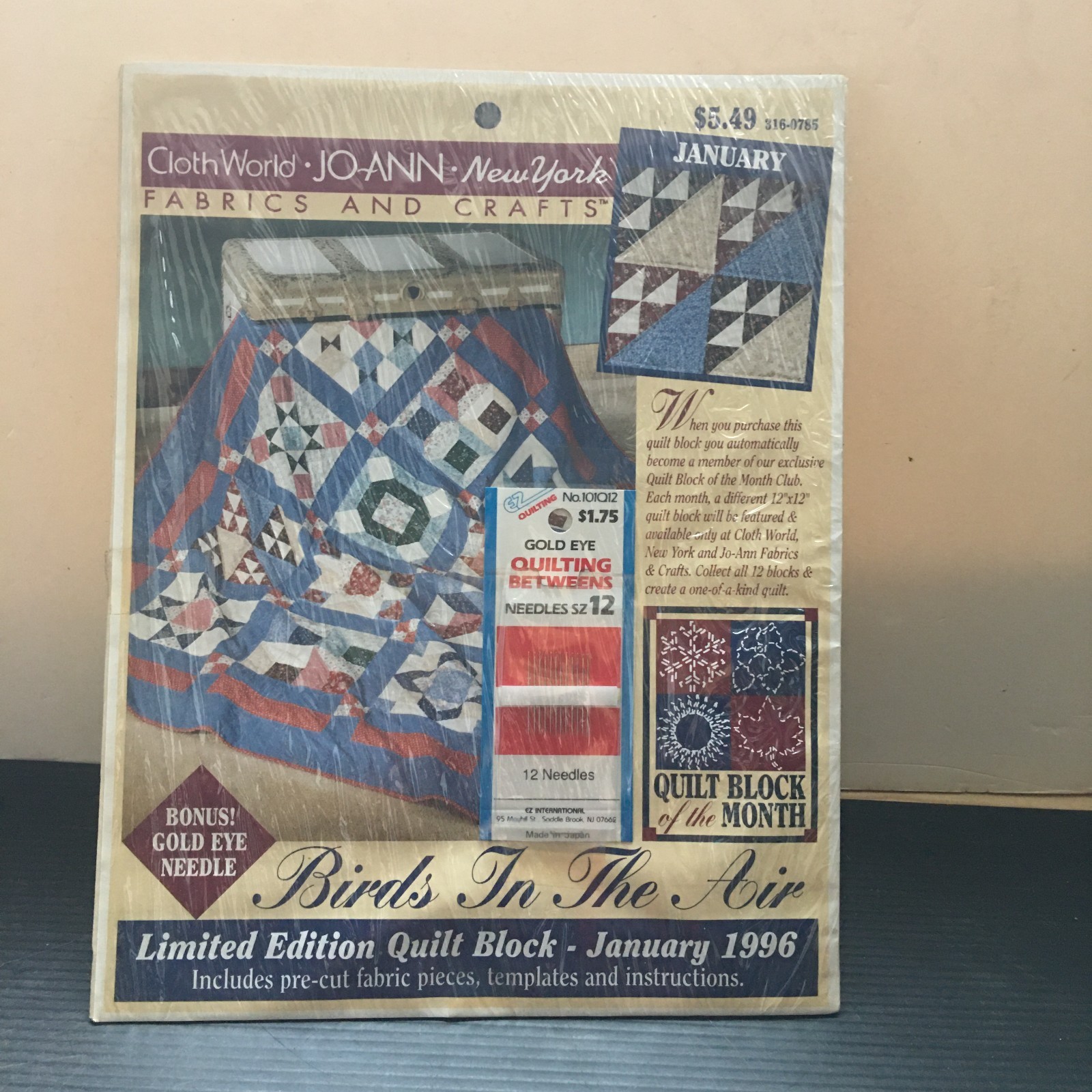 Vintage 1996 Jo-Ann Birds In The Air Limited Edition Quilt Block Kit w/ Needles