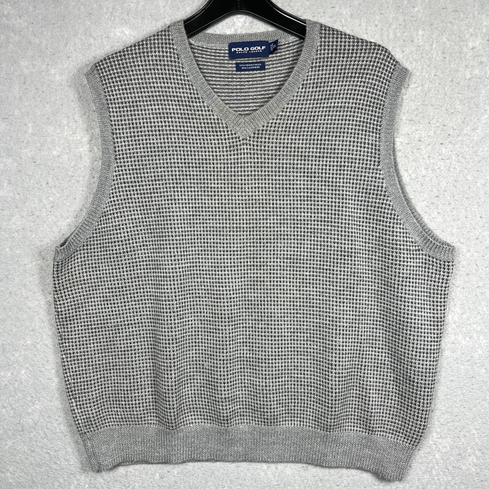VTG Ralph Lauren Polo Golf Vest Men’s XL Gray Waffle Knit Cashmere Blend Preppy