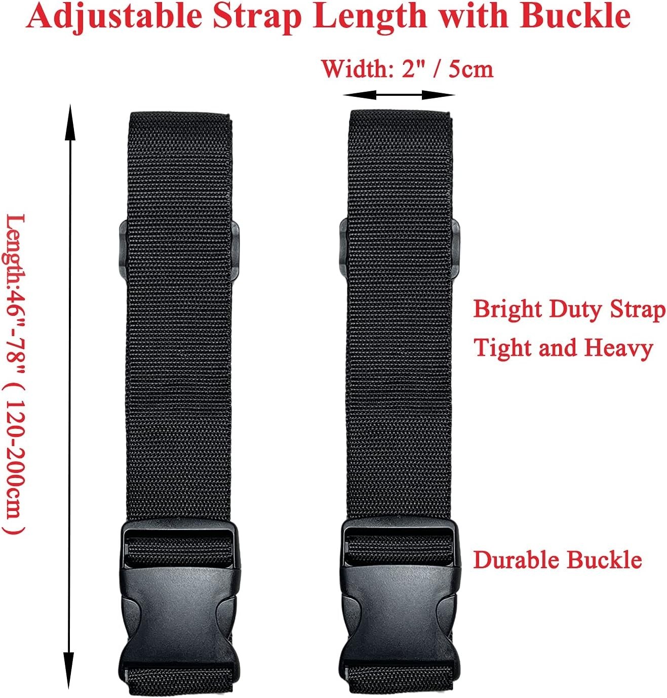 Adjustable 2-Pack Travel Suitcase Straps with Quick Release Buckle - Black