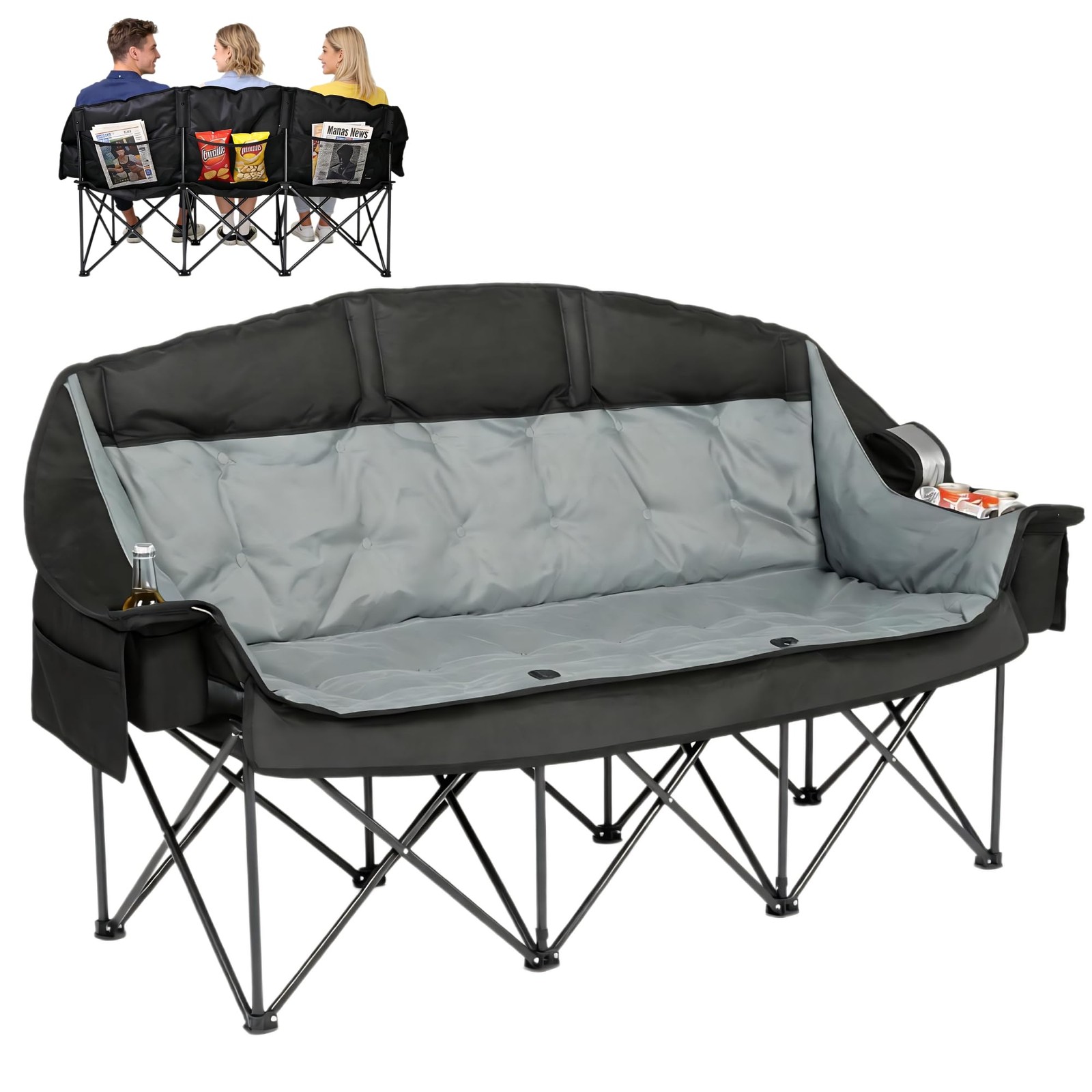 3 Person Camping Chair for Adults Folding Double Camping Chair Oversized Heav...