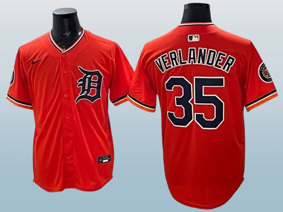 Men's Detroit Tigers #35 Justin Verlander Orange Cool Base Stitched
