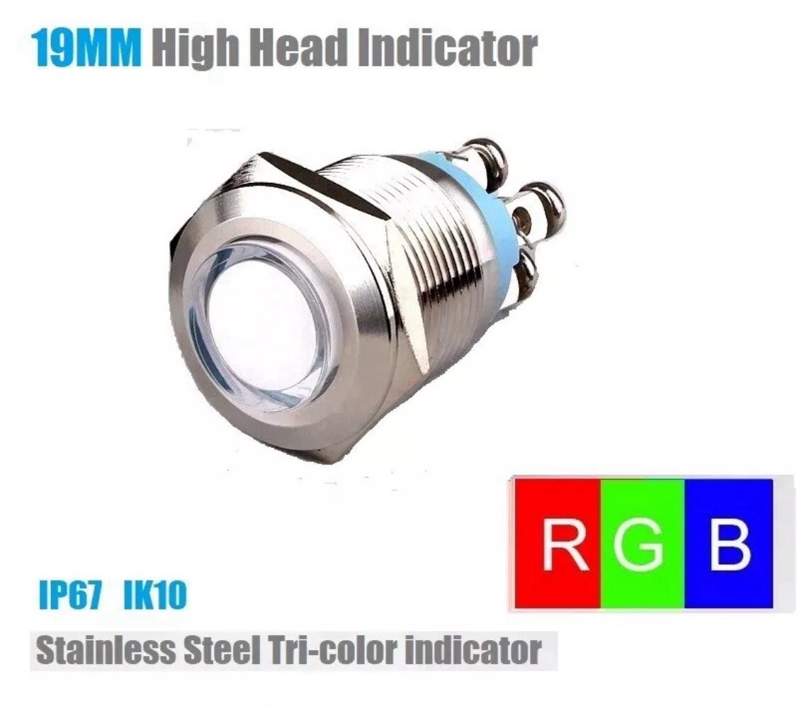 19mm RGB Indicator Signal Light Stainless Steel Waterproof LED Power Light