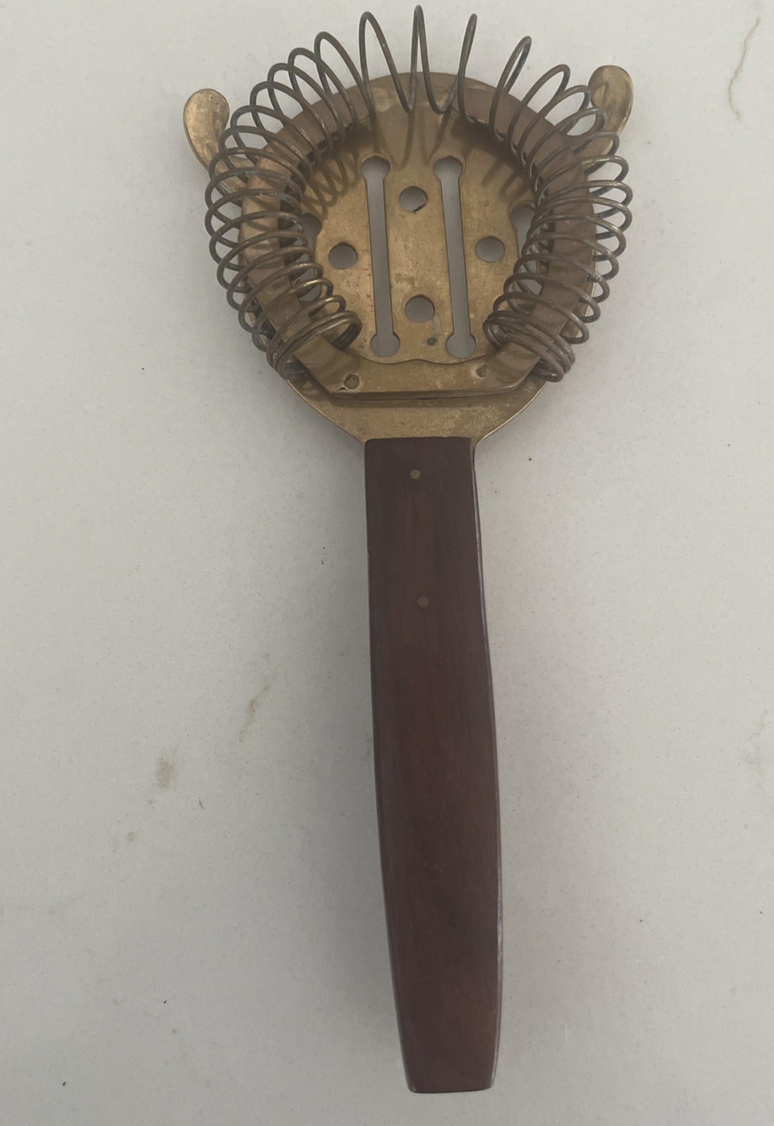 Vintage MCM 4 Piece Brass And Wood Bar Tool Set
