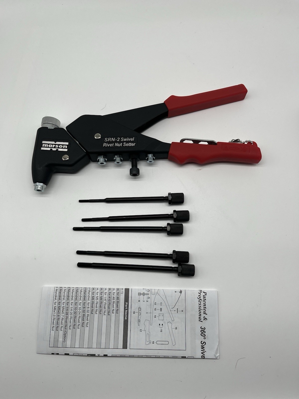 Marson 39400 Swivel Head Rivet Nut Setter SRN-2 w/ Mandrels #6-32 up to 1/4"-20