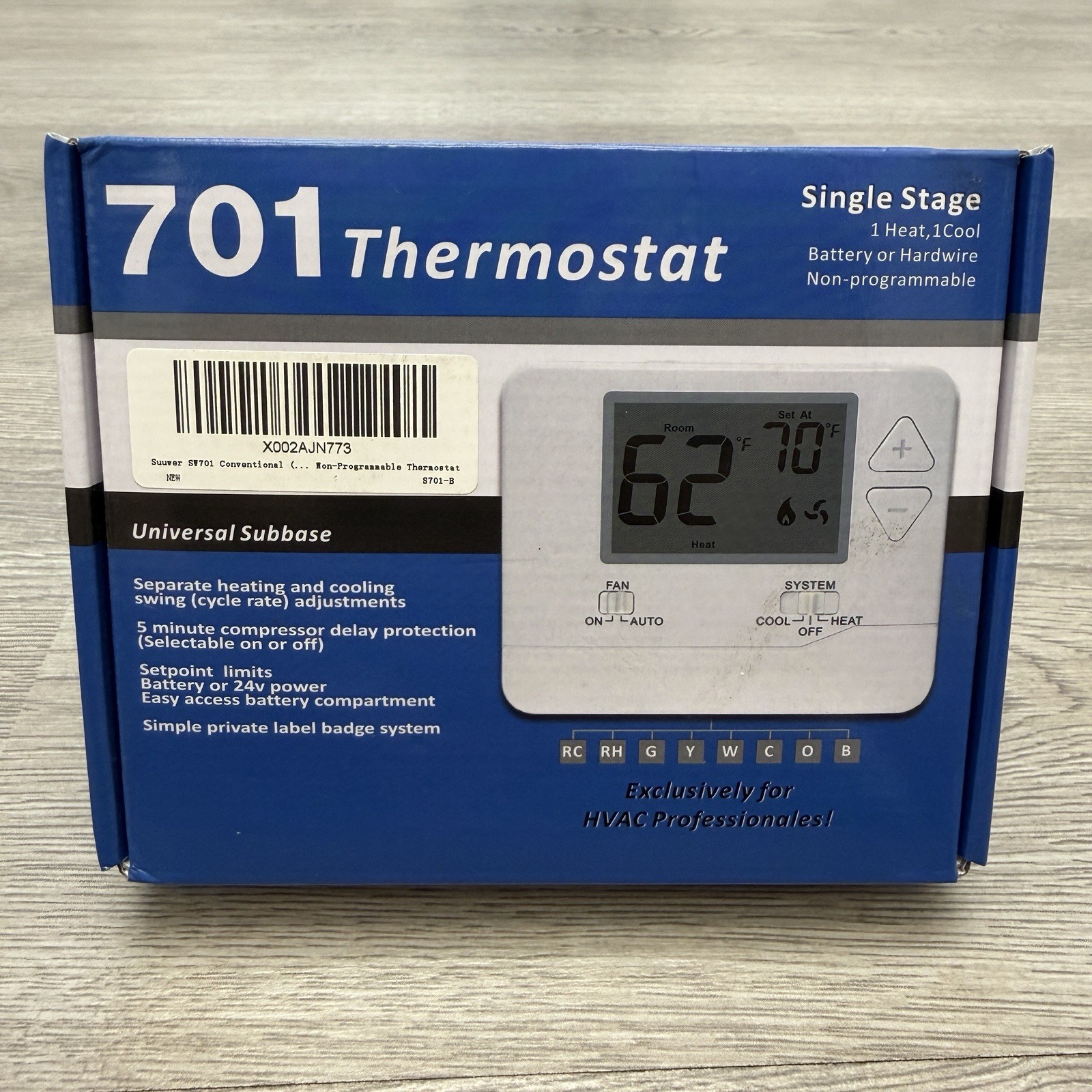 701 Digital Thermostat with Large LCD Display Non-Programmable Single Stage New