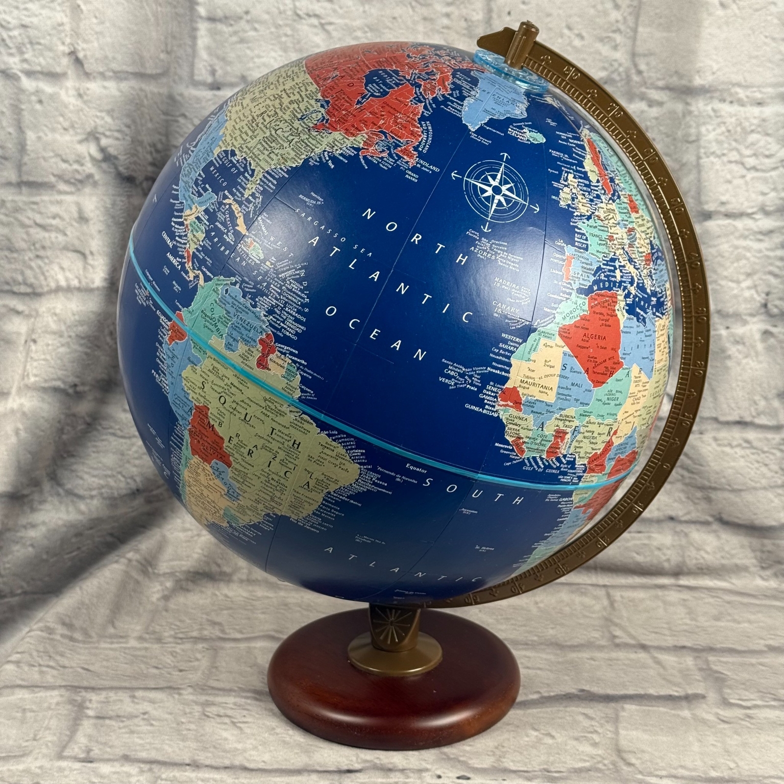 Replogle Designer Series Rotating 12" Diameter World Globe Wood Base Dark Blue