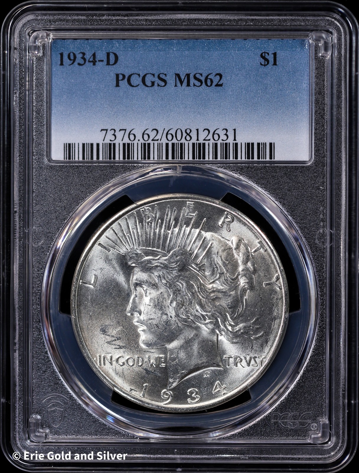 1934-D $1  Peace Silver Dollar PCGS MS 62 | Uncirculated UNC