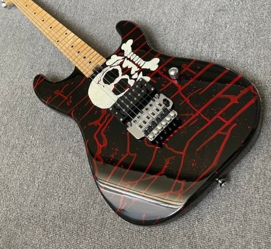 Solid Skull Electric Guitar Stainless Rounded Fret Edge tremolo Bridge Red