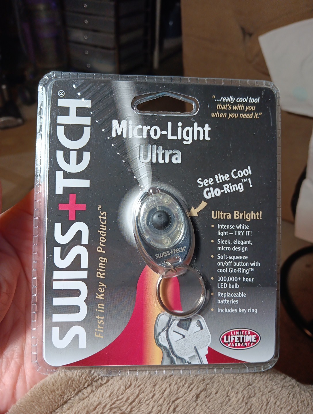 Swiss Tech Micro-Light Ultra Key Ring Keychain LED Flashlight-silver