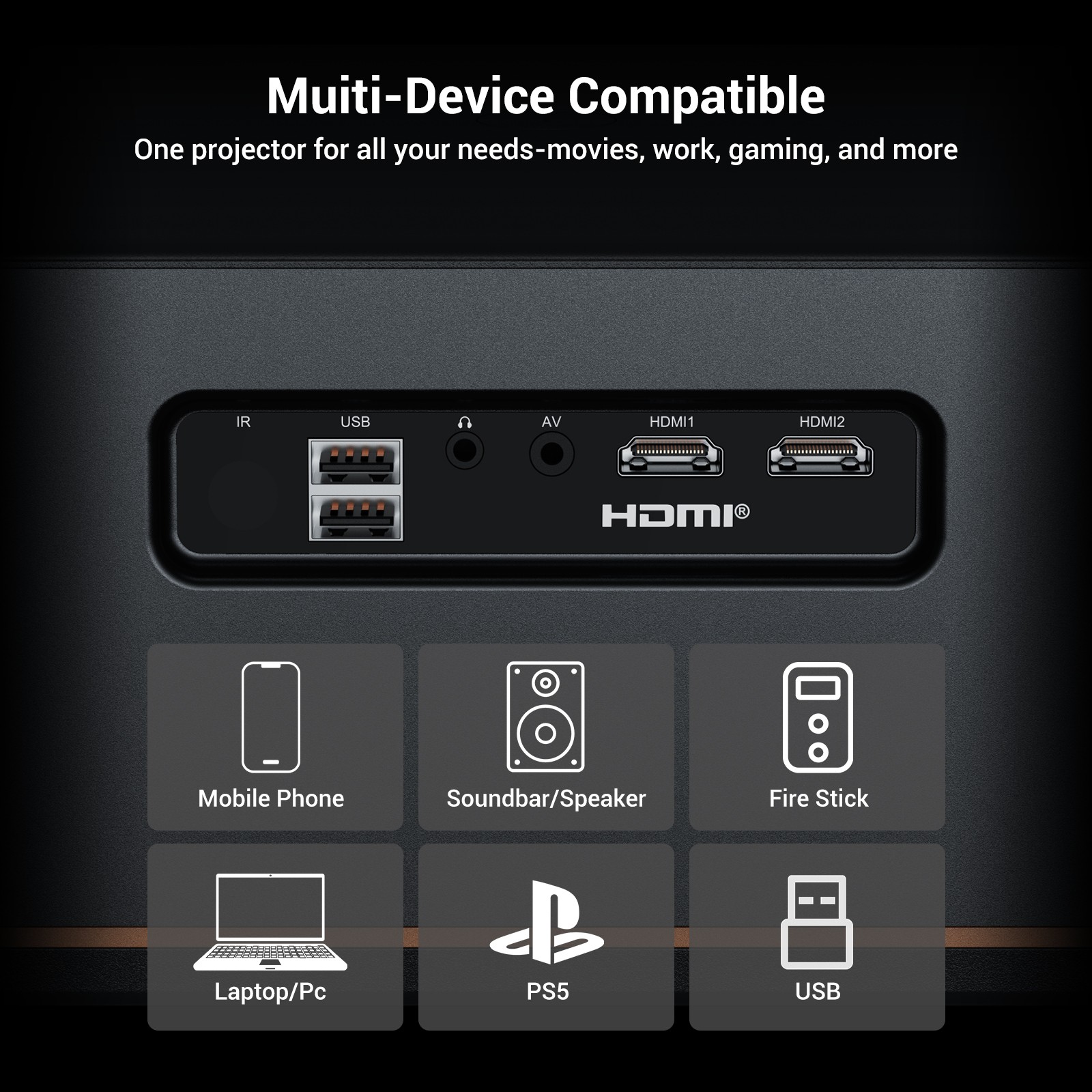 HAPPRUN 2000 ANSI 4K Decoding Projector Bundle WiFi Bluetooth Indoor/Outdoor