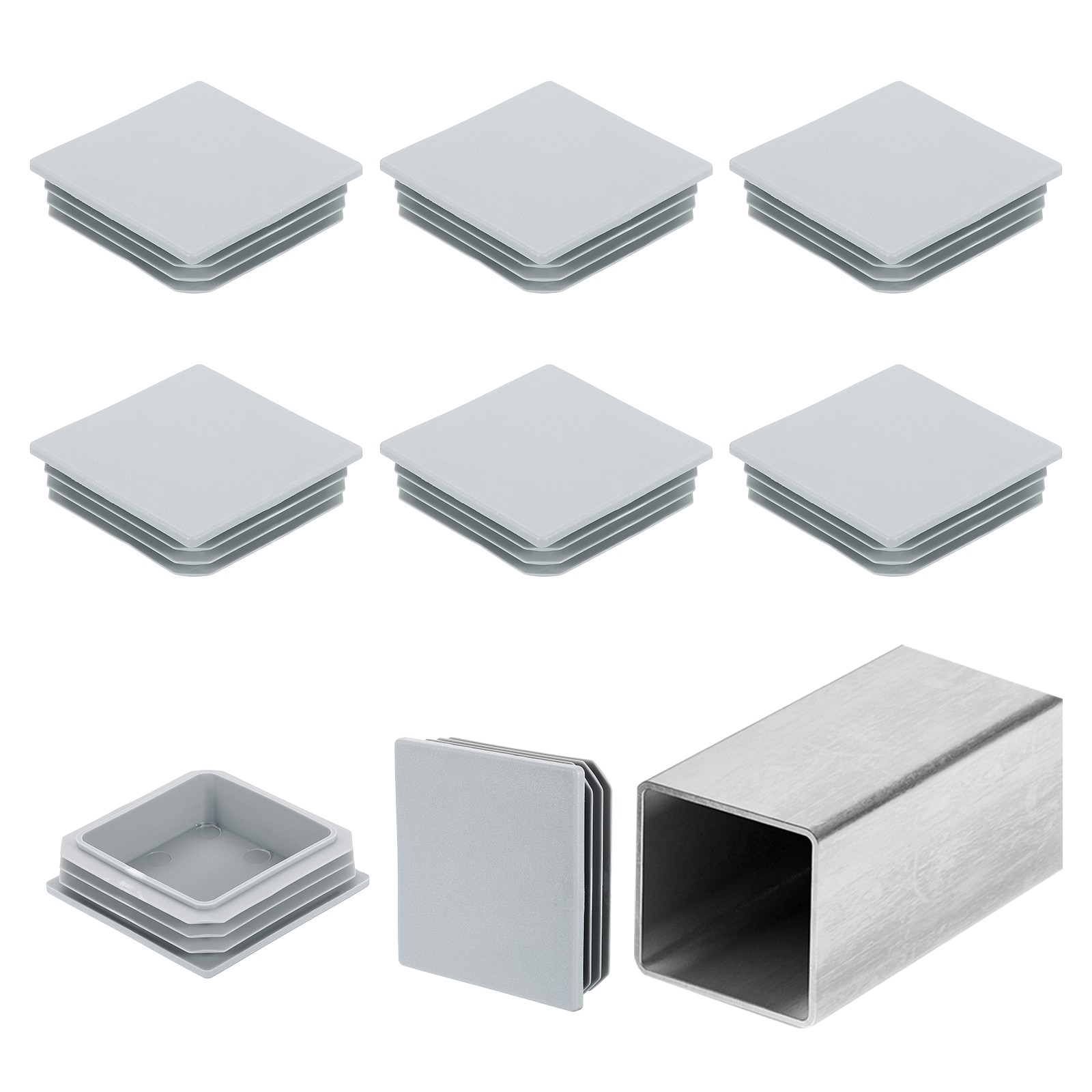 4" (100mm) Square Tubing End Caps, 8 Pcs Hole Plug Insert for Tubing, Grey