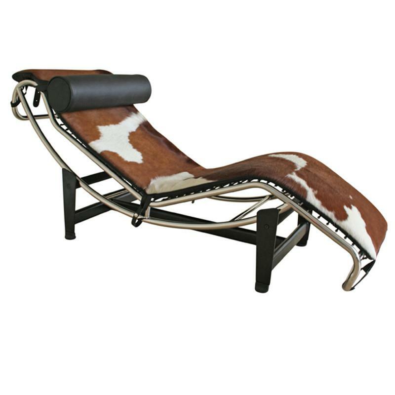 Classic modern design Le corbusier style LC4 lounge chair genuine cowhide brown