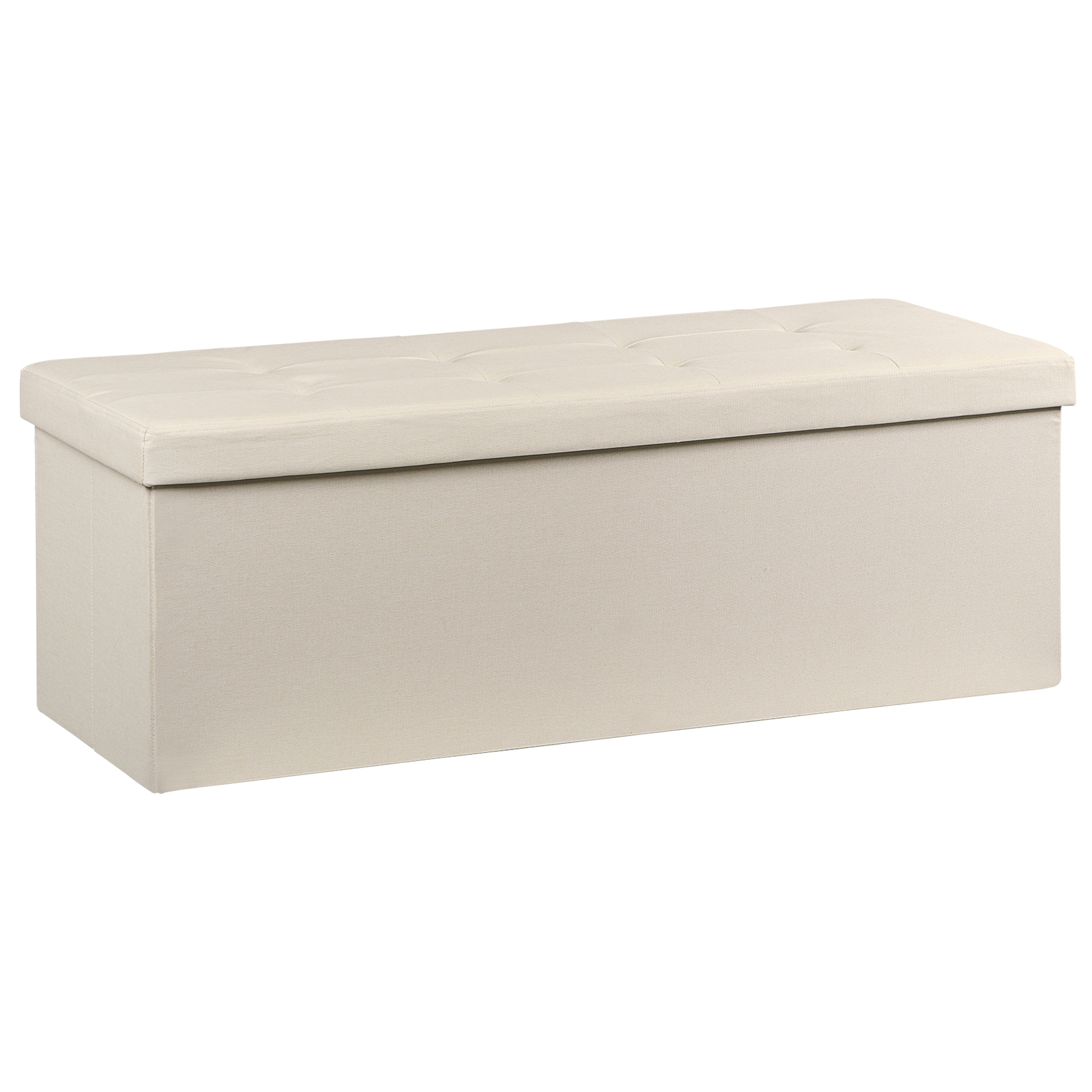 43" Ottoman Bench Footstool Durable Storage Bench Chest 8 Stitchings Decor Beige