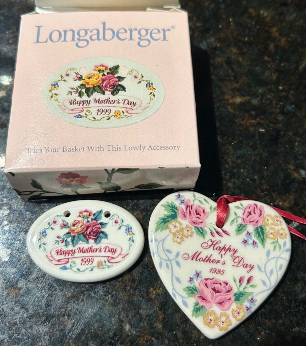 Longaberger 1995 & 1999 Mother's Day Basket of Love Basket -Tie-On's
