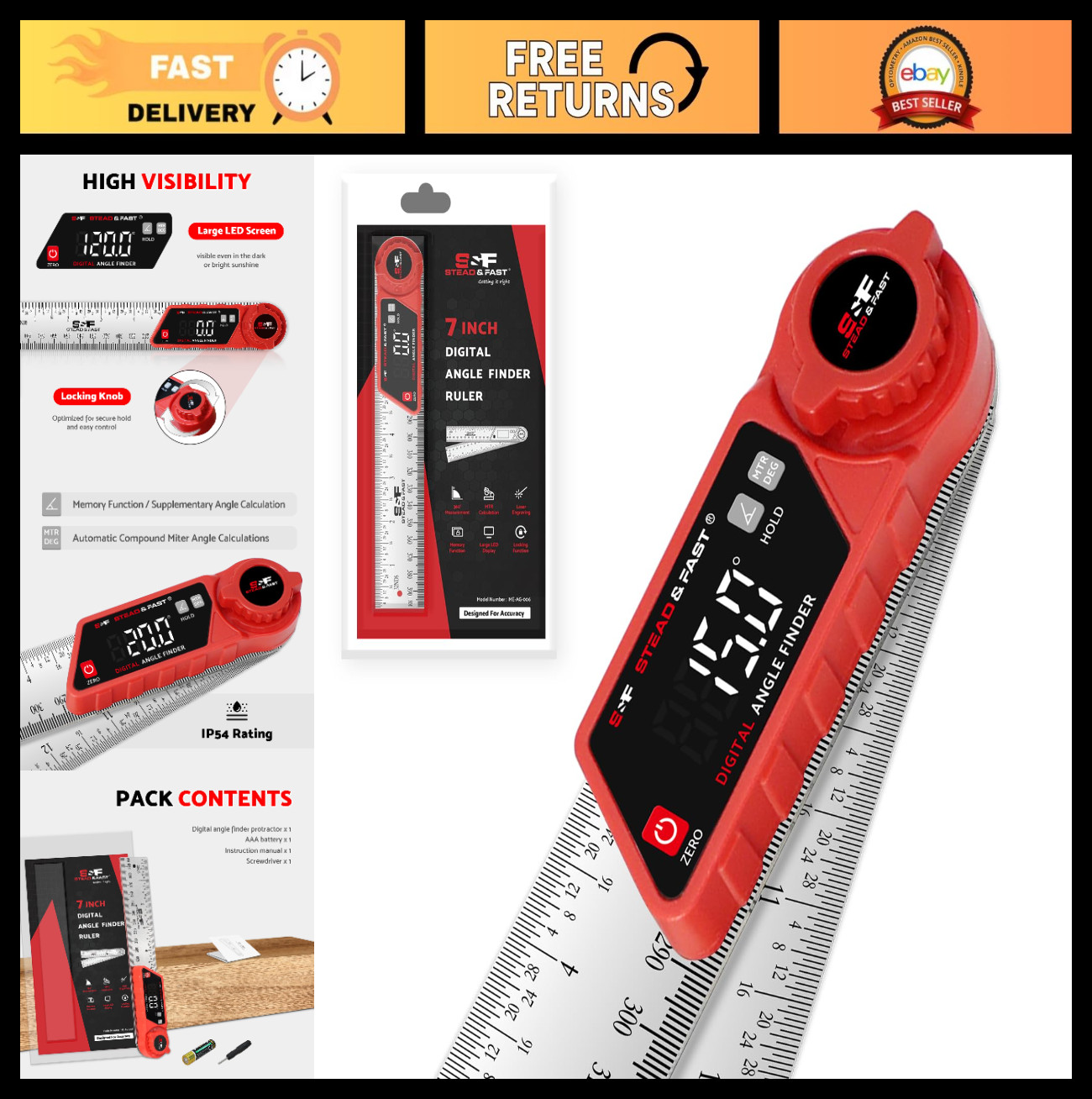 7" Digital Angle Finder Tool - Miter Saw Protractor for Woodworking & DIY Projec