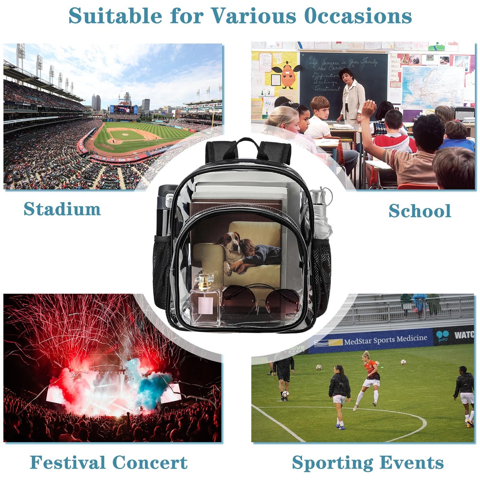 Clear Backpack Stadium Approved 12x12x6 Small Clear Backpack for Concert,Work...