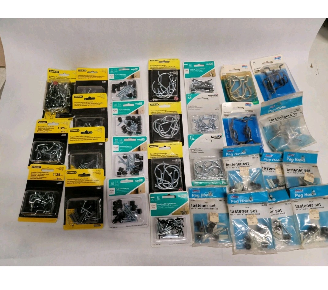 HUGE LOT OF National Hardware PEGBOARD  HOOKS  HARDWARE  AND STANLEY HARDWARE
