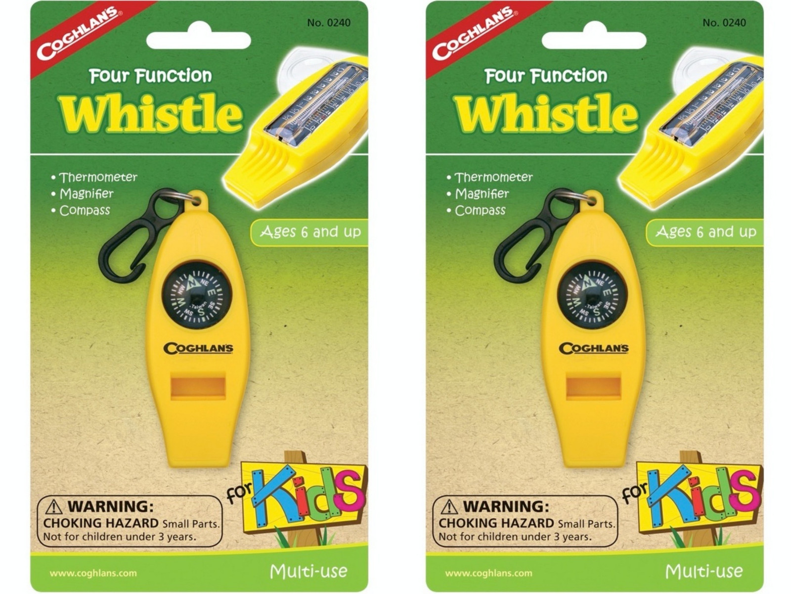 Coghlan's Four Function Whistle for Kids - Yellow (2-Pack)