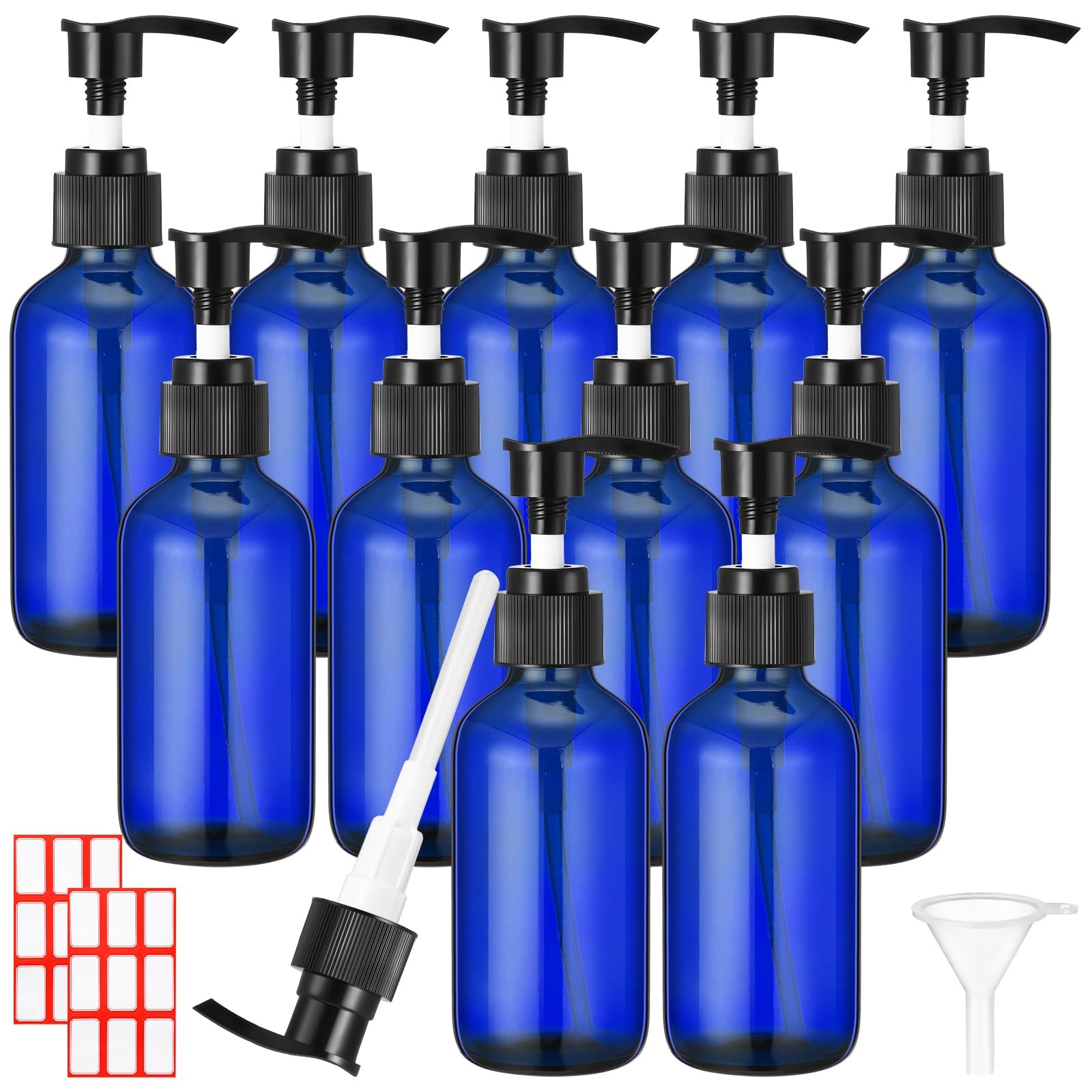 Tanlade 12 Pcs Glass Pump Bottle Dispenser 4 oz Travel Bottles with Blue