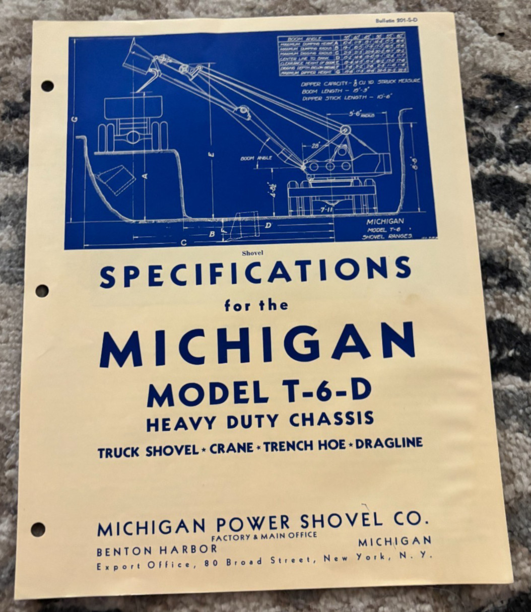 Michigan Model T-6-D Truck Shovel Crane Trench Hoe Dragline Brochure FCCA25