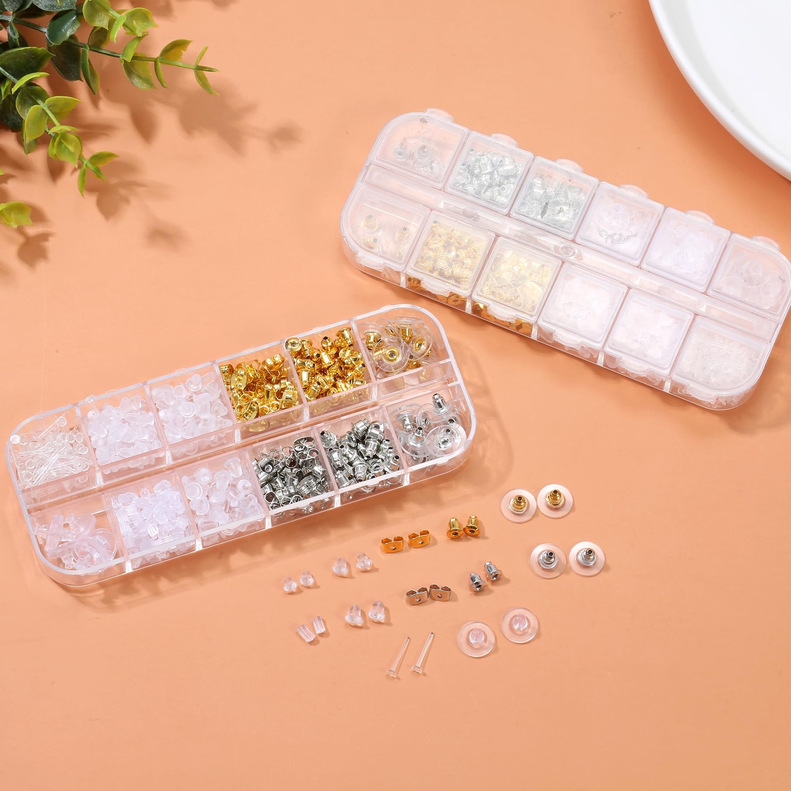 12 Styles 600 Pcs Earring Backs for Studs, Clear Plastic Earrings Hypoallergenic
