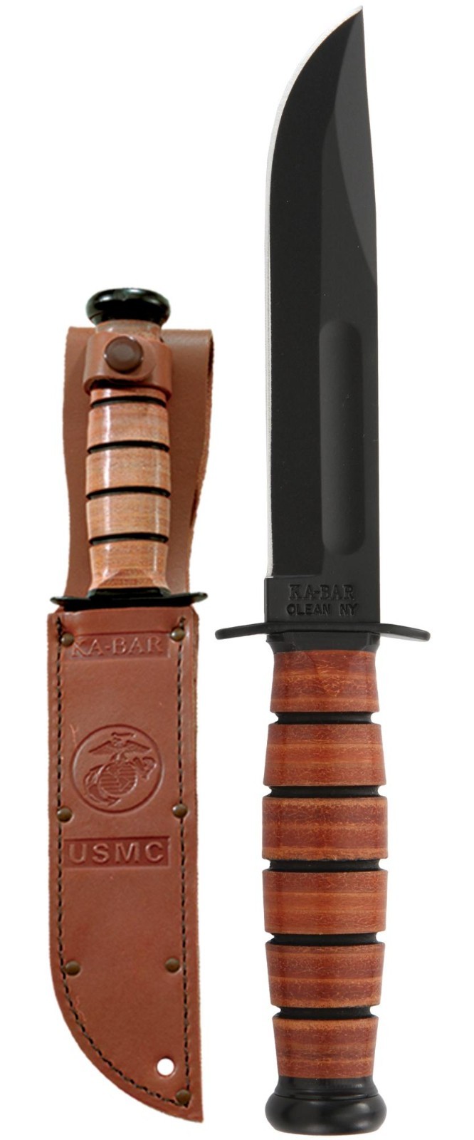 KABAR 1250 SHORT KA-BAR USMC with BROWN LEATHER SHEATH STRAIGHT EDGE
