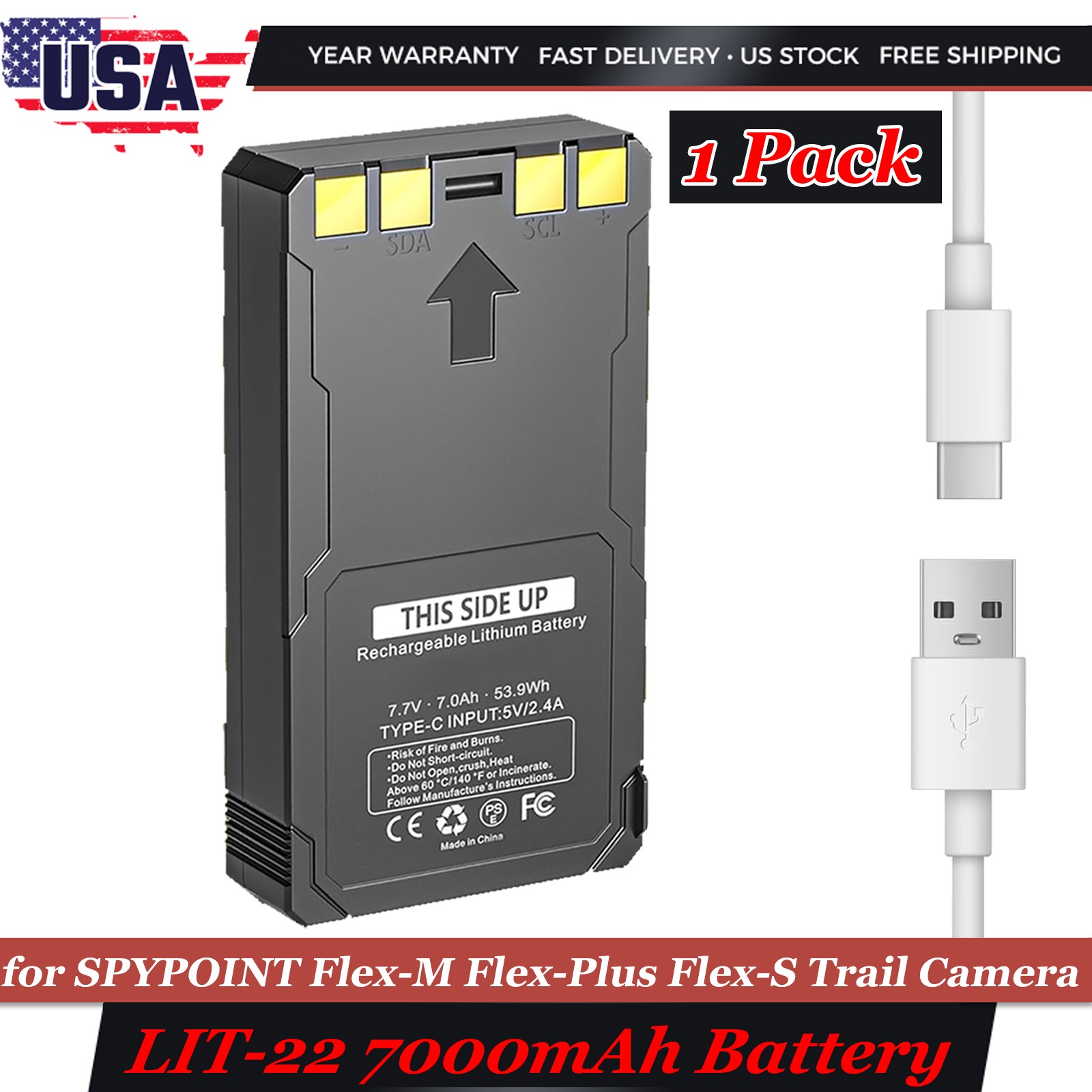 1-4PACK LIT-22 7000mAh Battery for SPYPOINT Flex-M Flex-Plus Flex-S Trail Camera