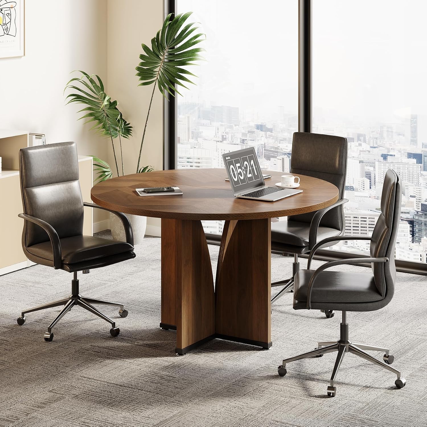 39-Inch Conference Table Round Meeting Table W/ X-Shape Pedestal Office