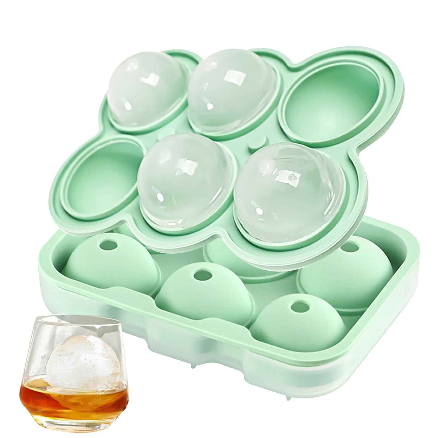 QELEG Large Ice Ball Maker with Lid, 2.2 inches Big Cubes, Medium, 6 Sphere