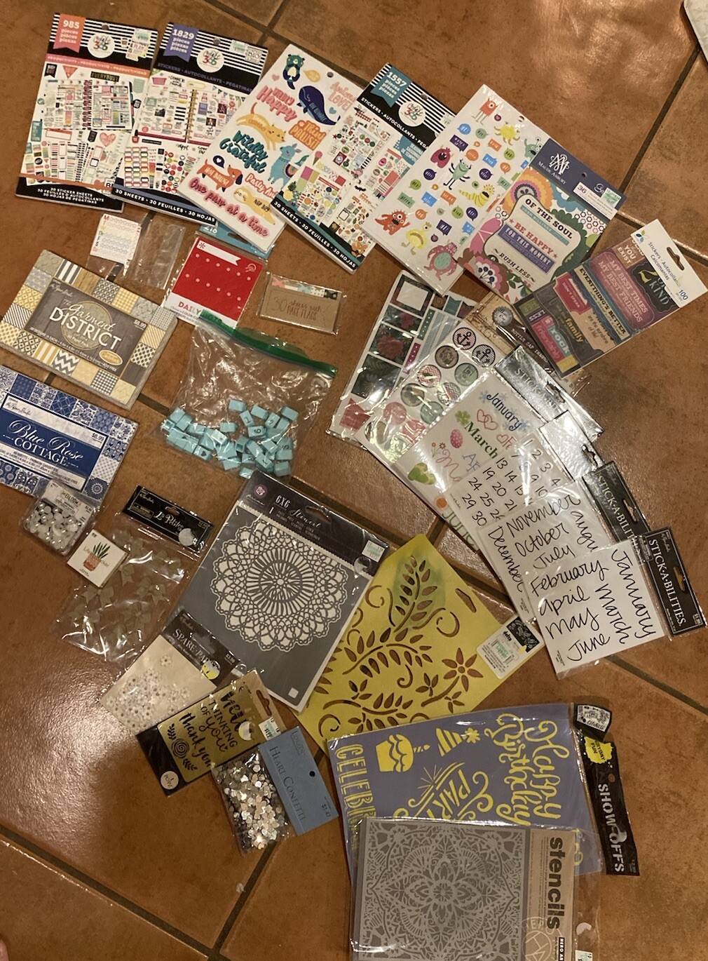 Quantity of Misc. Scrapbooking Items Stickers, Stencils & Embellishments 30+