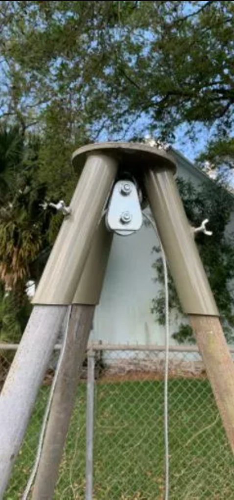 Tripod Header w Pulley Deer Feeder Stump Puller Camping Hunting Hanging Fire Pit
