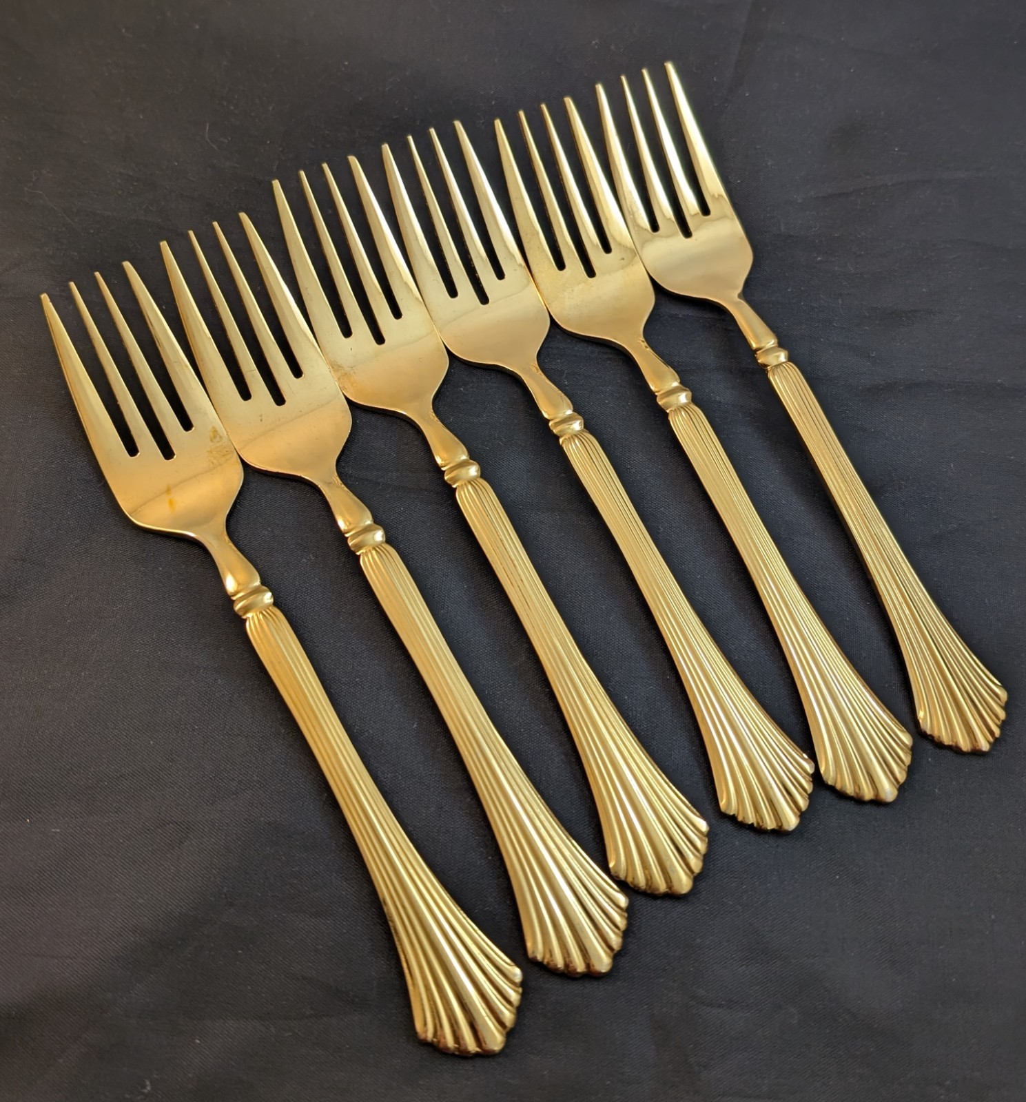 Lot Of 6 Rogers GOLD CASCADE Gold Electroplate Stainless Salad Forks 6 3/4"
