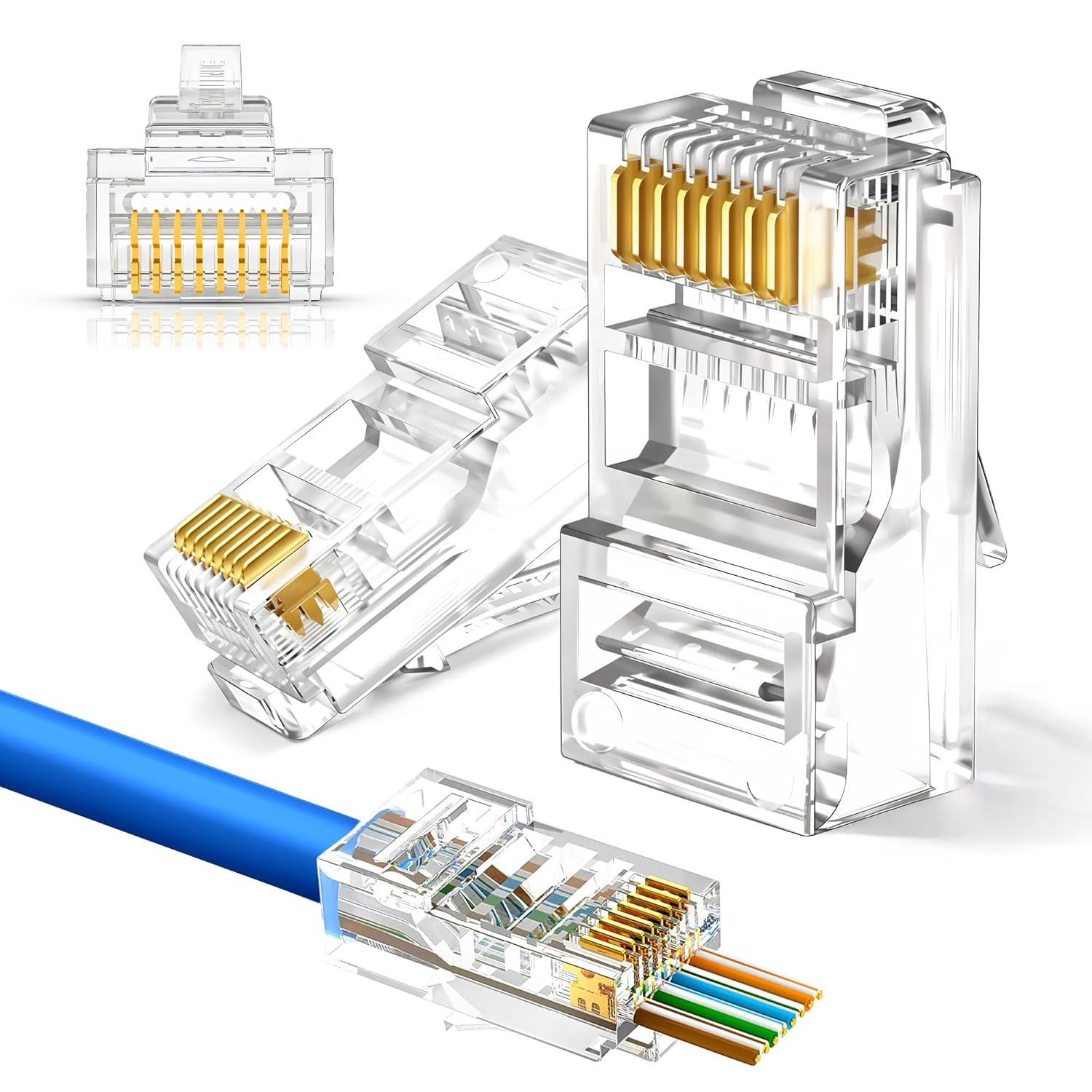 MONK RJ45 CAT6 Connectors 100 Pack Pass Through 30µ Gold Plated Heavy Duty
