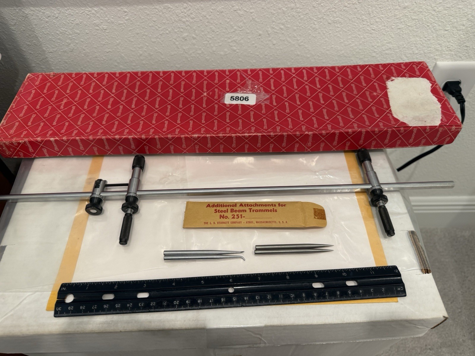 New Starrett C-251 Trammel, 20” Beam, With Attachments