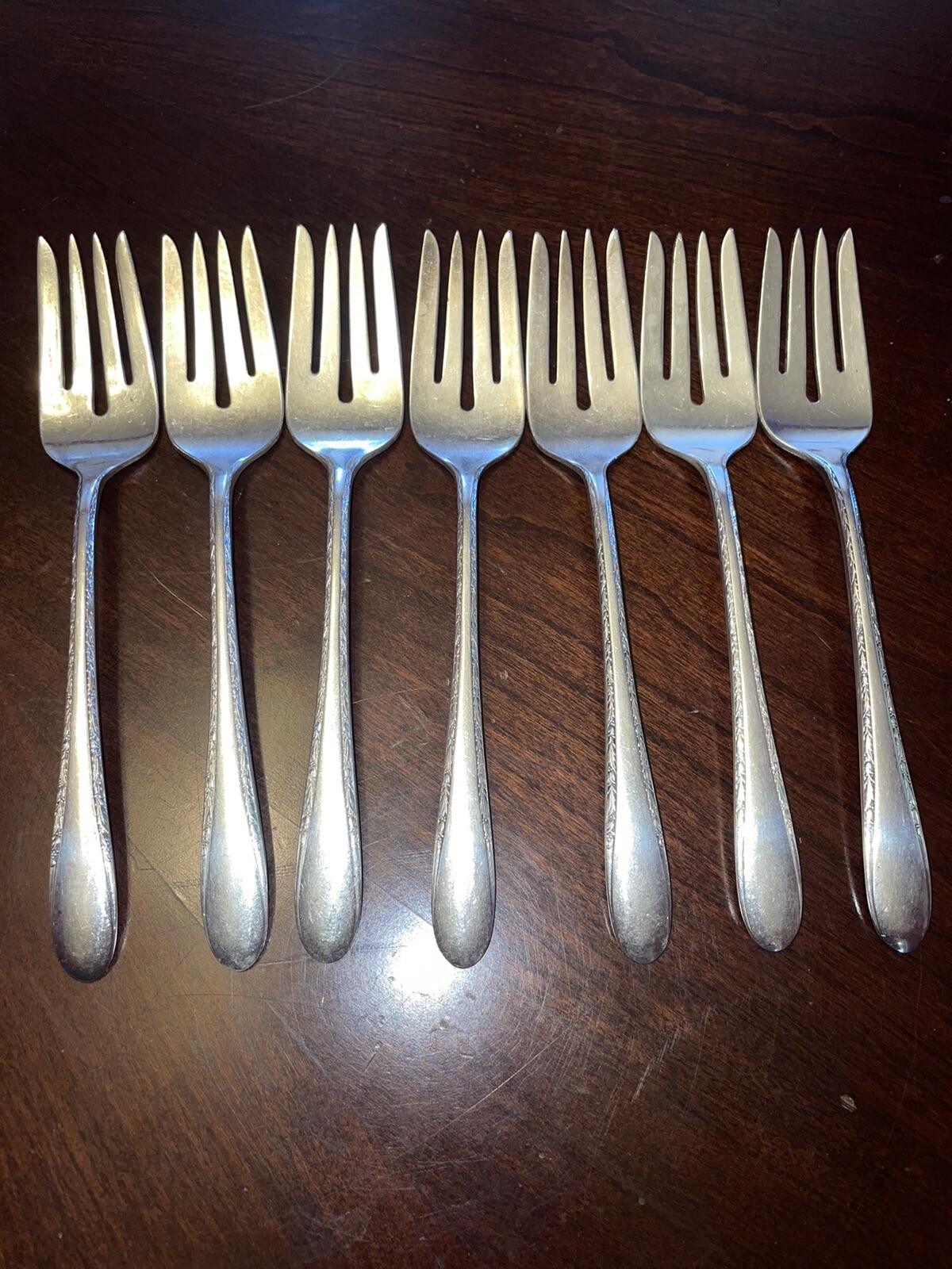 7 Gorham Invitation Silverplate Flatware Salad Forks 6-1/2”