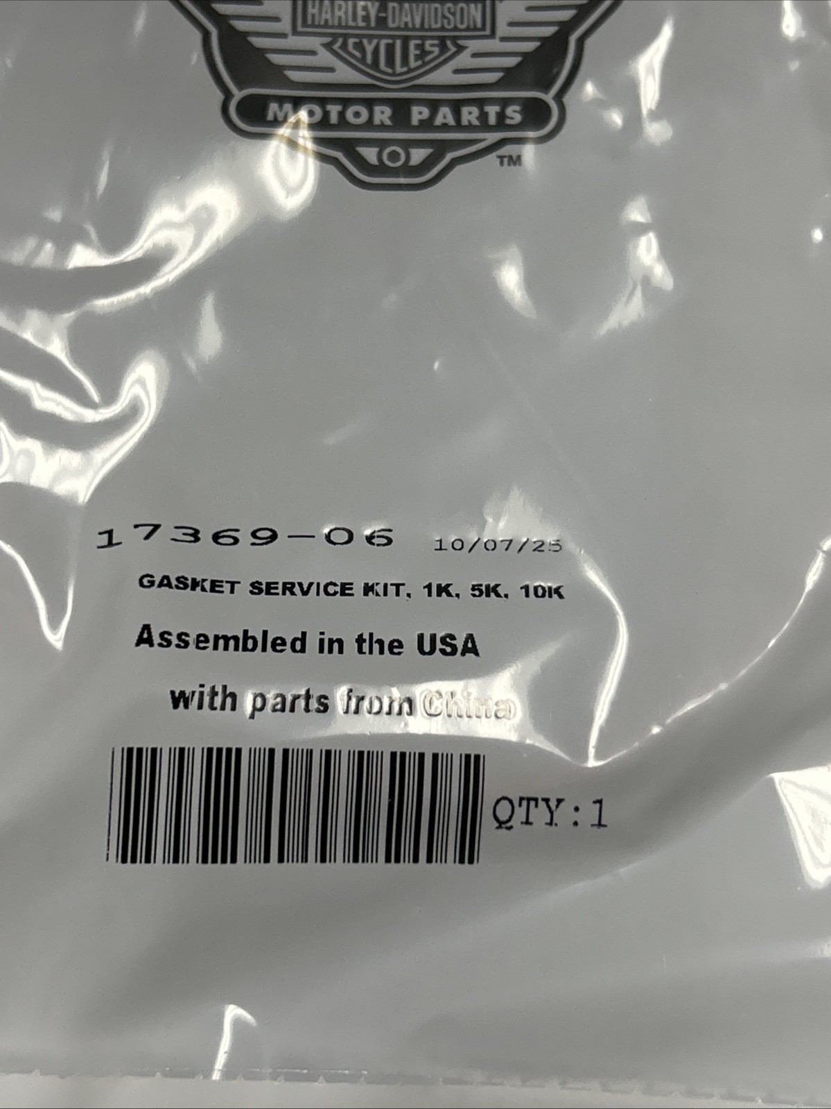 1 NEW OEM Harley Davidson 1K, 5K, 10K Service Gasket Kit  P/N 17369-06