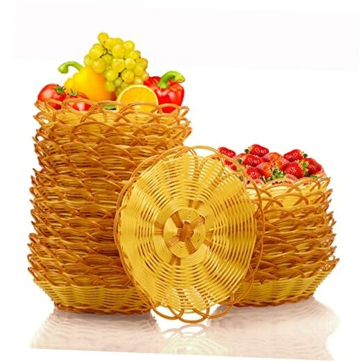 12 Pack Round Woven Bread Basket Plastic Basket Woven Basket 12BreadBaskets