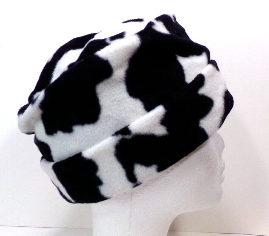 COW     FLEECE ROLLED BRIM WINTER HAT STRETCHY WARM  h88cr