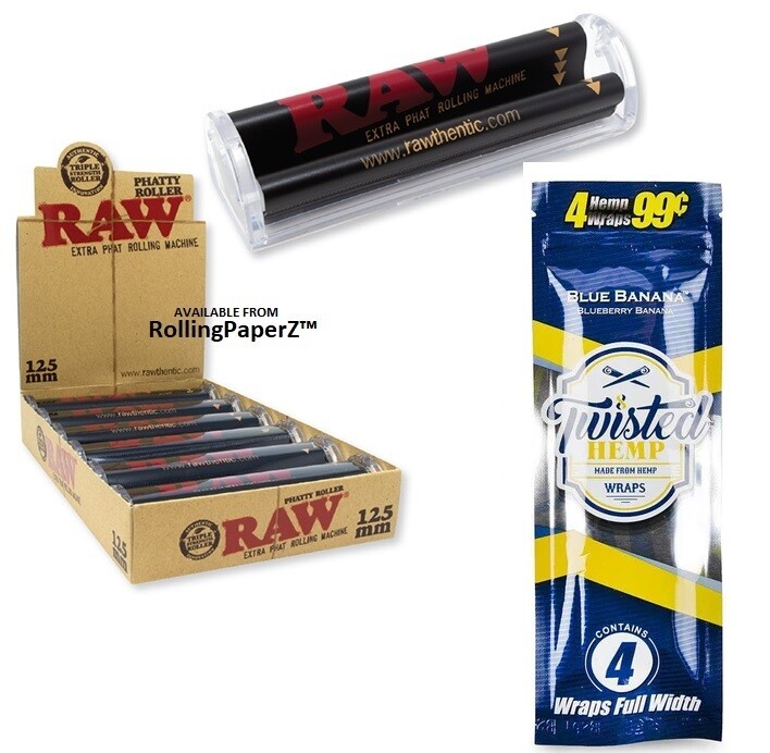 RAW Rolling Papers PHATTY Cigar Roller + FREE Pack of TWISTED BLUE BANANA WRAPS