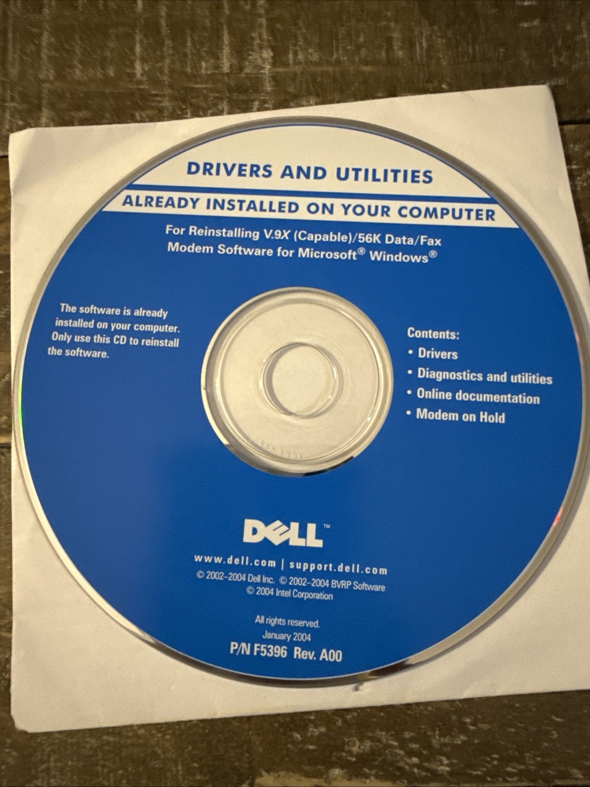 Dell Drivers & Utilities V.9X/56k Data/ Fax Modem Software PC Cd Rom
